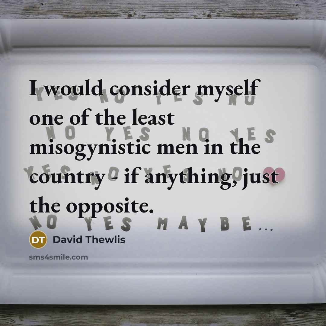 “I would consider myself one of the least misogynistic men in the country - if anything, just the opposite.” quote by David Thewlis