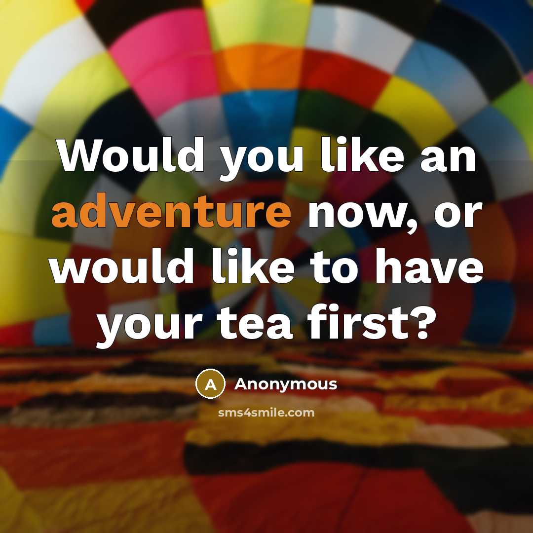 “Would you like an adventure now, or would like to have your tea first?” quote by Anonymous