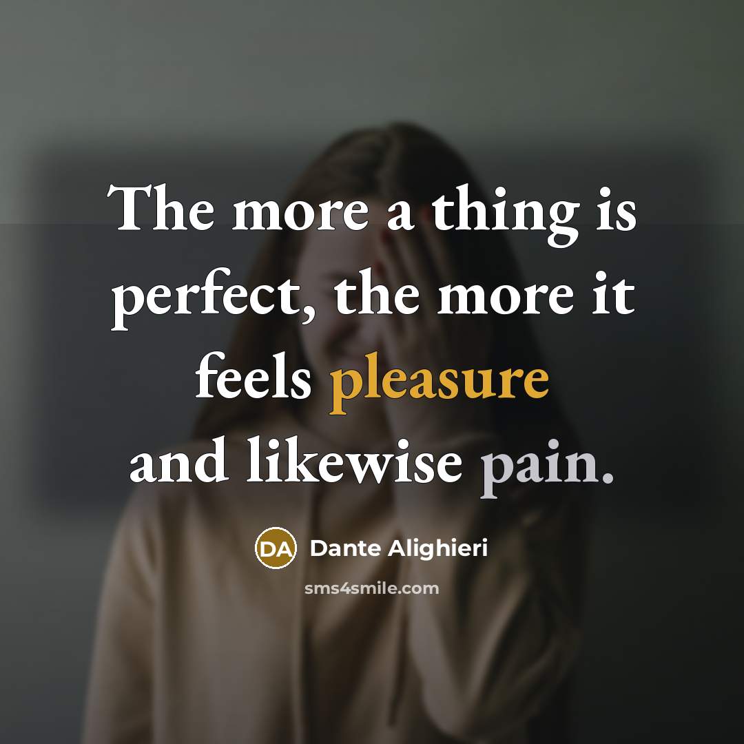 “The more a thing is perfect, the more it feels pleasure and likewise pain.” quote by Dante Alighieri