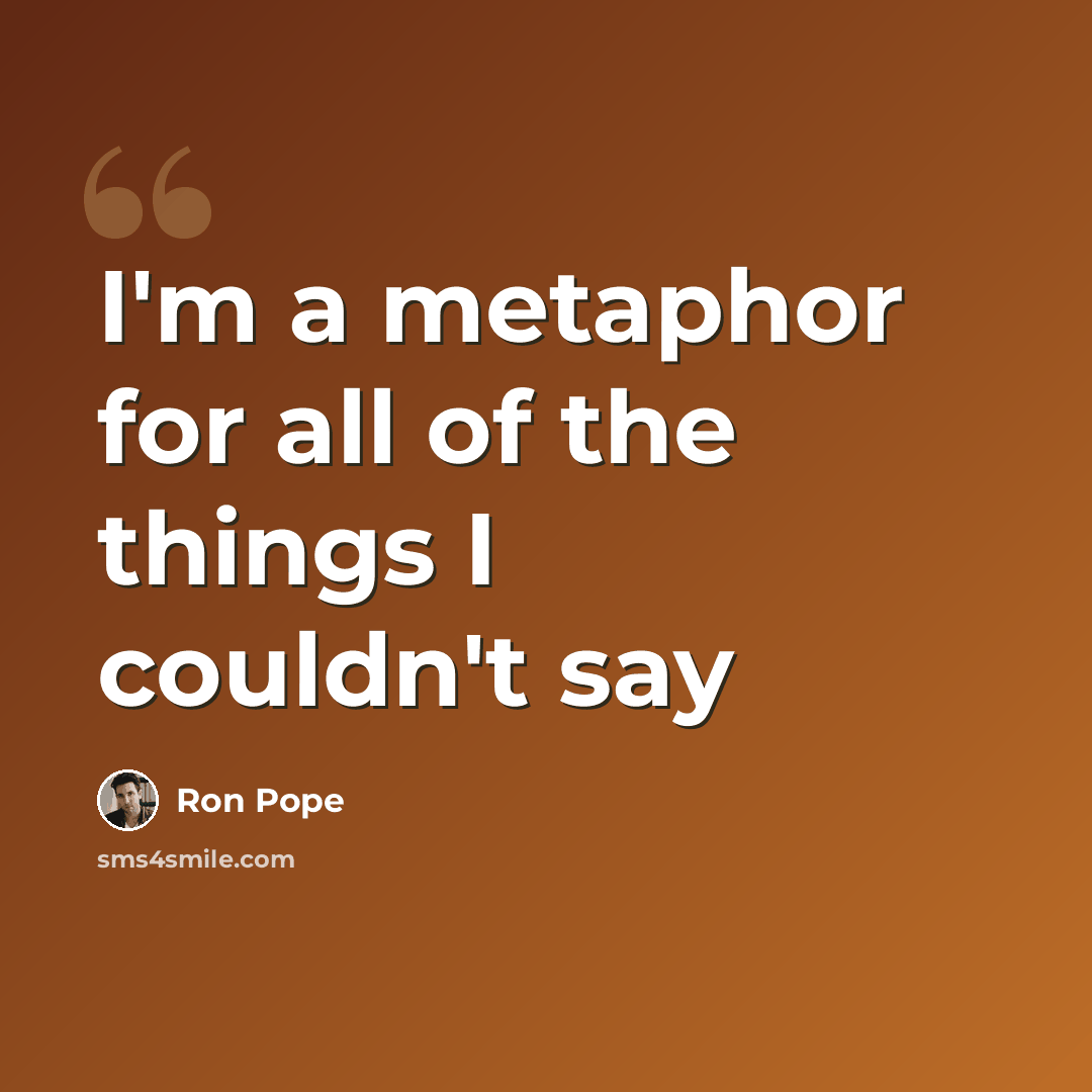 “I'm a metaphor for all of the things I couldn't say” quote by Ron Pope