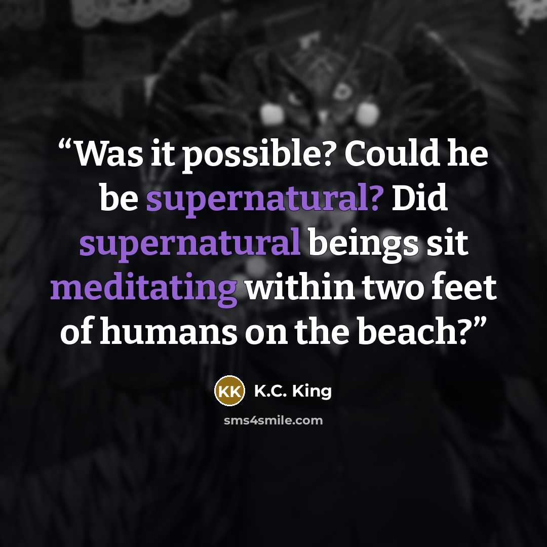 “Was it possible? Could he be supernatural? Did supernatural beings sit meditating within two feet of humans on the beach?” quote by K.C. King