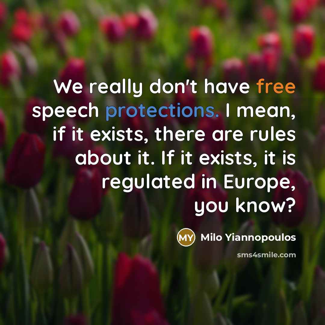 “We really don't have free speech protections. I mean, if it exists, there are rules about it. If it exists, it is regulated in Europe, you know?” quote by Milo Yiannopoulos