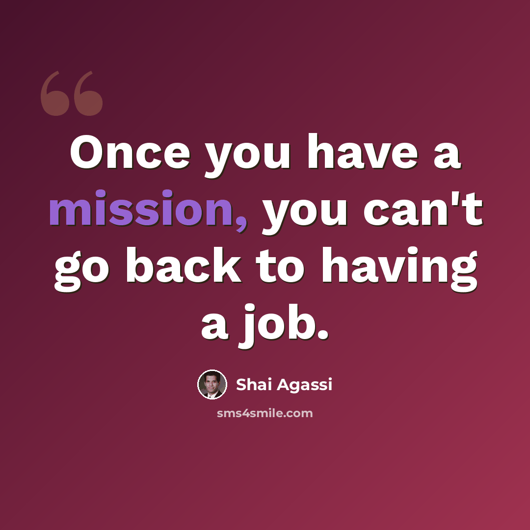 “Once you have a mission, you can't go back to having a job.” quote by Shai Agassi