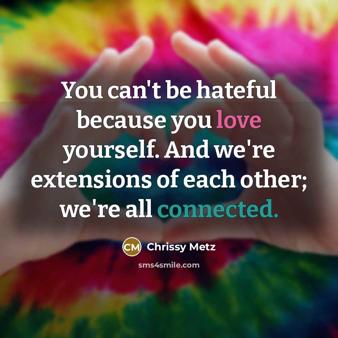“You can't be hateful because you love yourself. And we're extensions of each other; we're all connected.” quote by Chrissy Metz