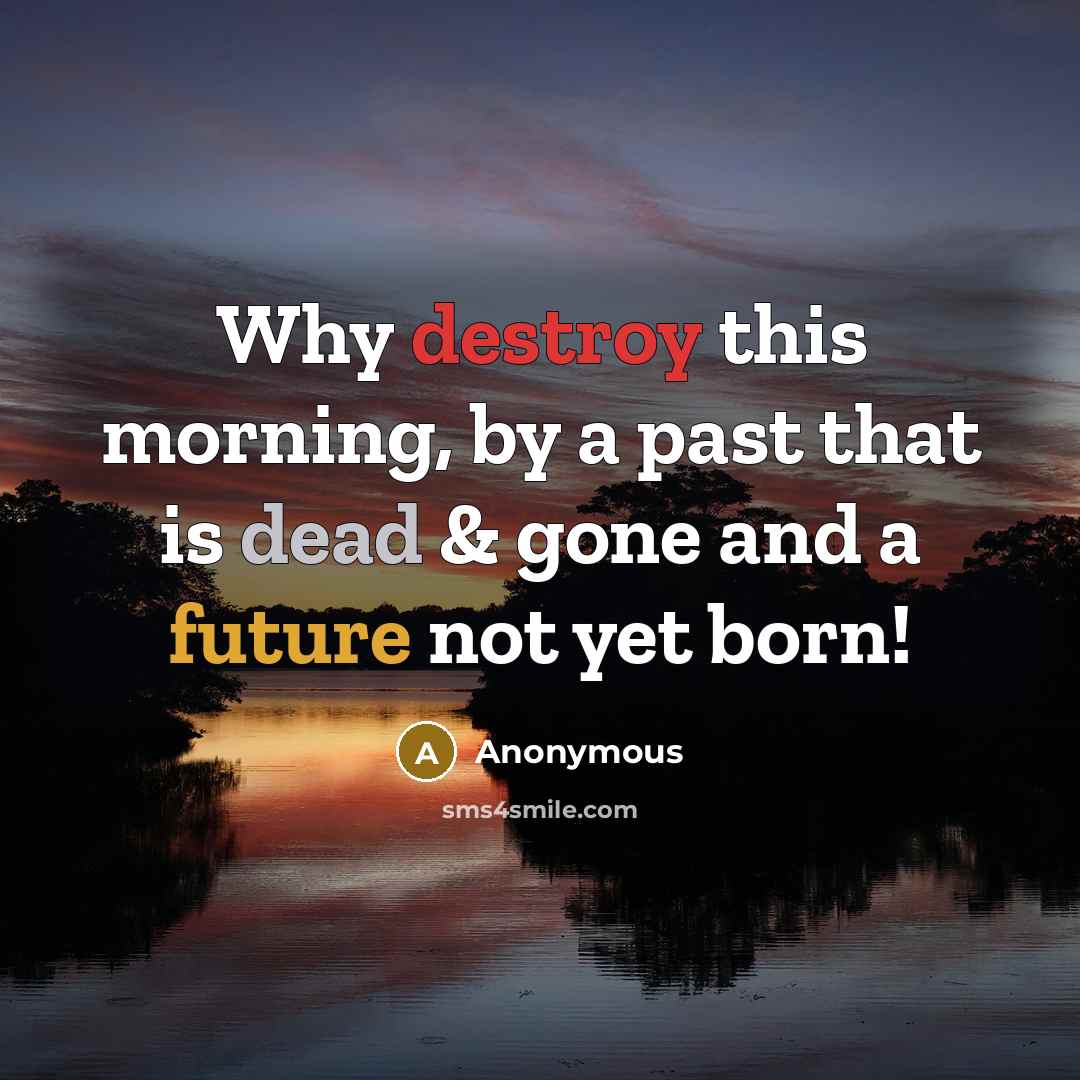 “Why destroy this morning, by a past that is dead & gone and a future not yet born!” quote by Anonymous