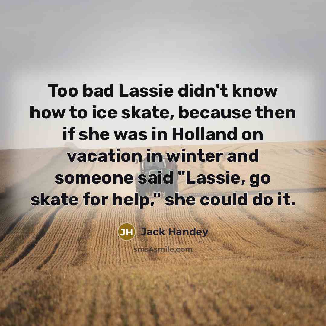 “Too bad Lassie didn't know how to ice skate, because then if she was in Holland on vacation in winter and someone said "Lassie, go skate for help," she could do it.” quote by Jack Handey