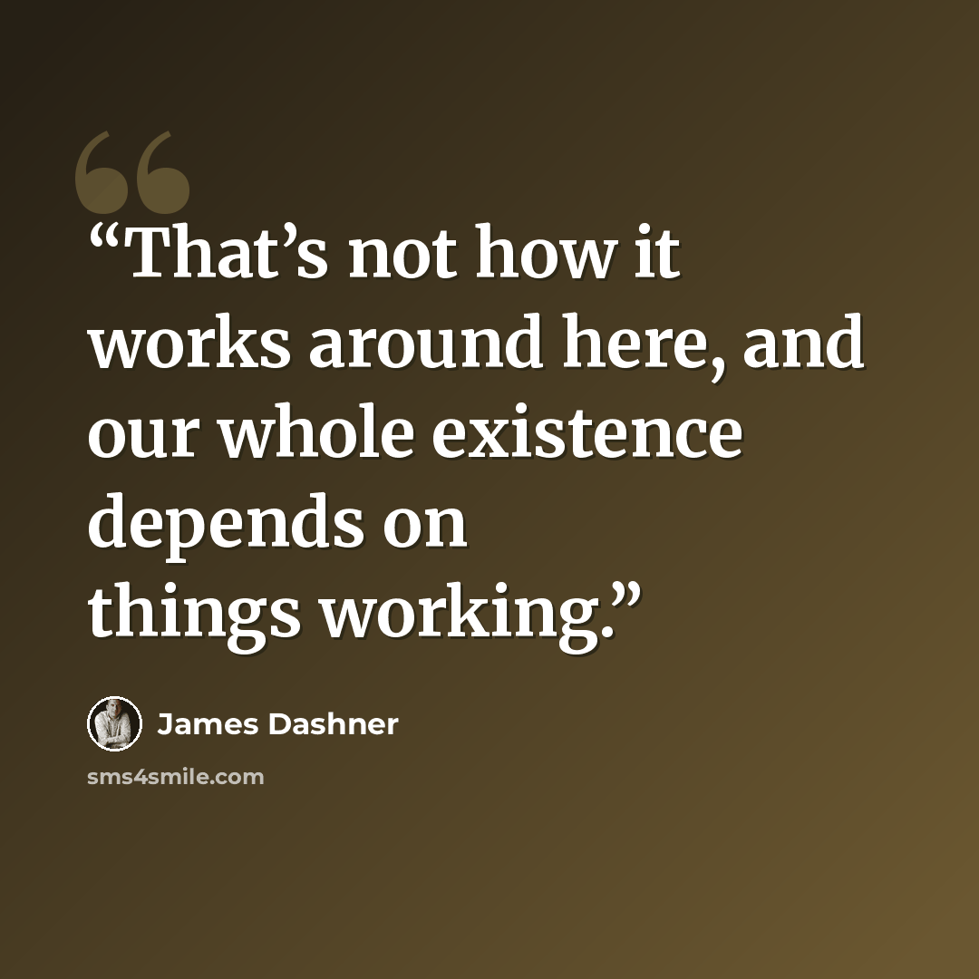“That’s not how it works around here, and our whole existence depends on things working.” quote by James Dashner