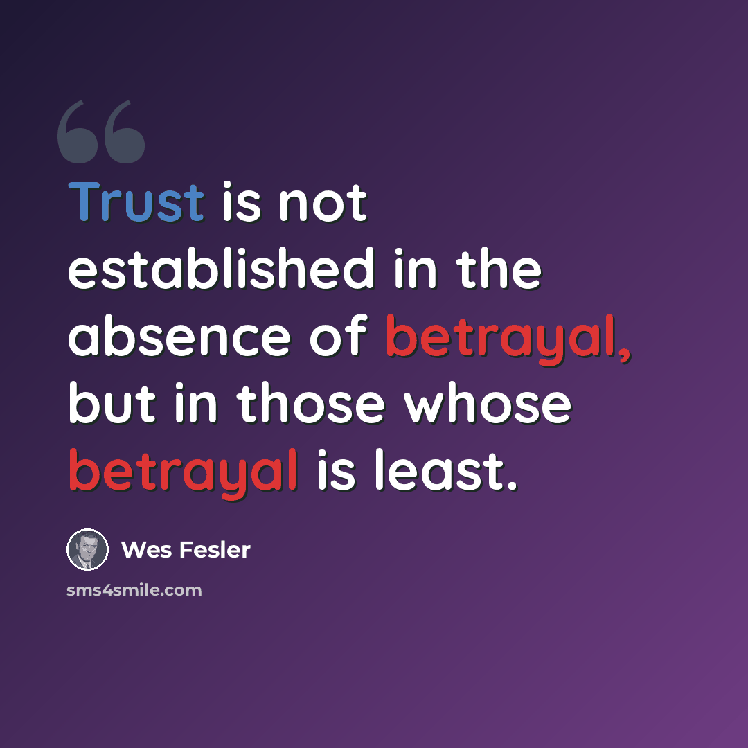 “Trust is not established in the absence of betrayal, but in those whose betrayal is least.” quote by Wes Fesler