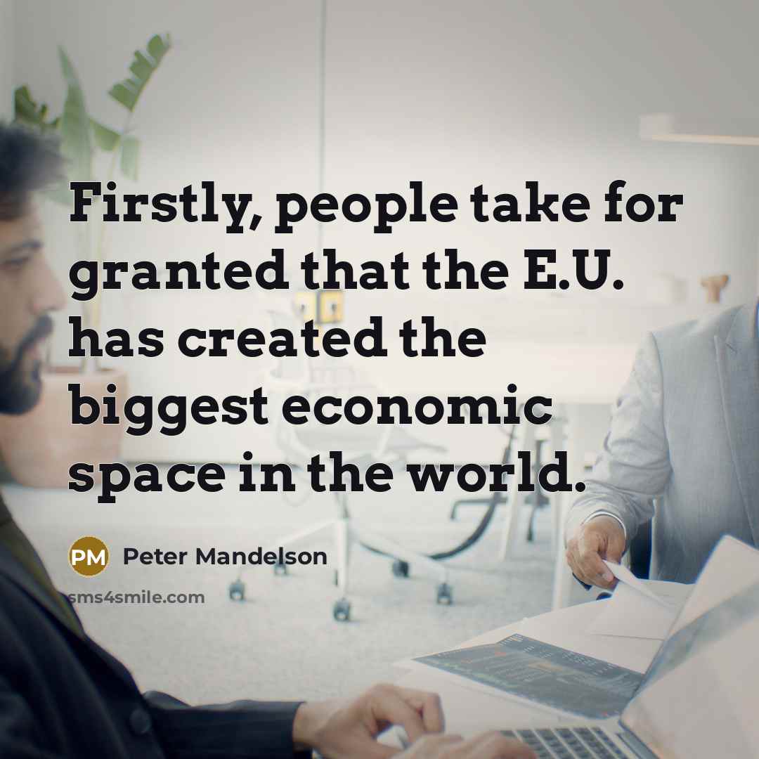 “Firstly, people take for granted that the E.U. has created the biggest economic space in the world.” quote by Peter Mandelson