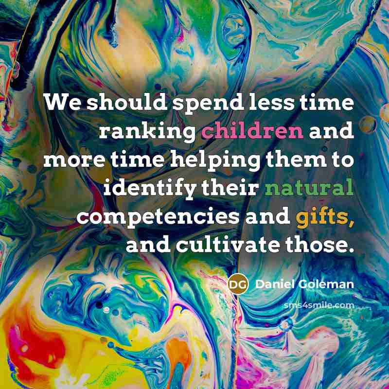 “We should spend less time ranking children and more time helping them to identify their natural competencies and gifts, and cultivate those.” quote by Daniel Goleman