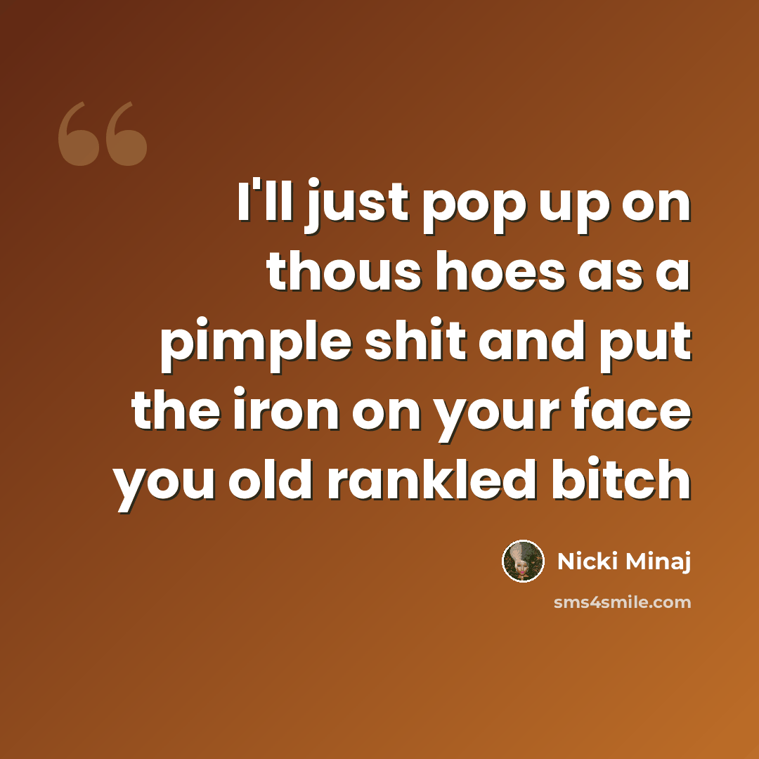 “I'll just pop up on thous hoes as a pimple shit and put the iron on your face you old rankled bitch” quote by Nicki Minaj