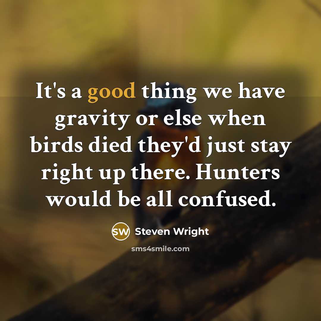 “It's a good thing we have gravity or else when birds died they'd just stay right up there. Hunters would be all confused.” quote by Steven Wright