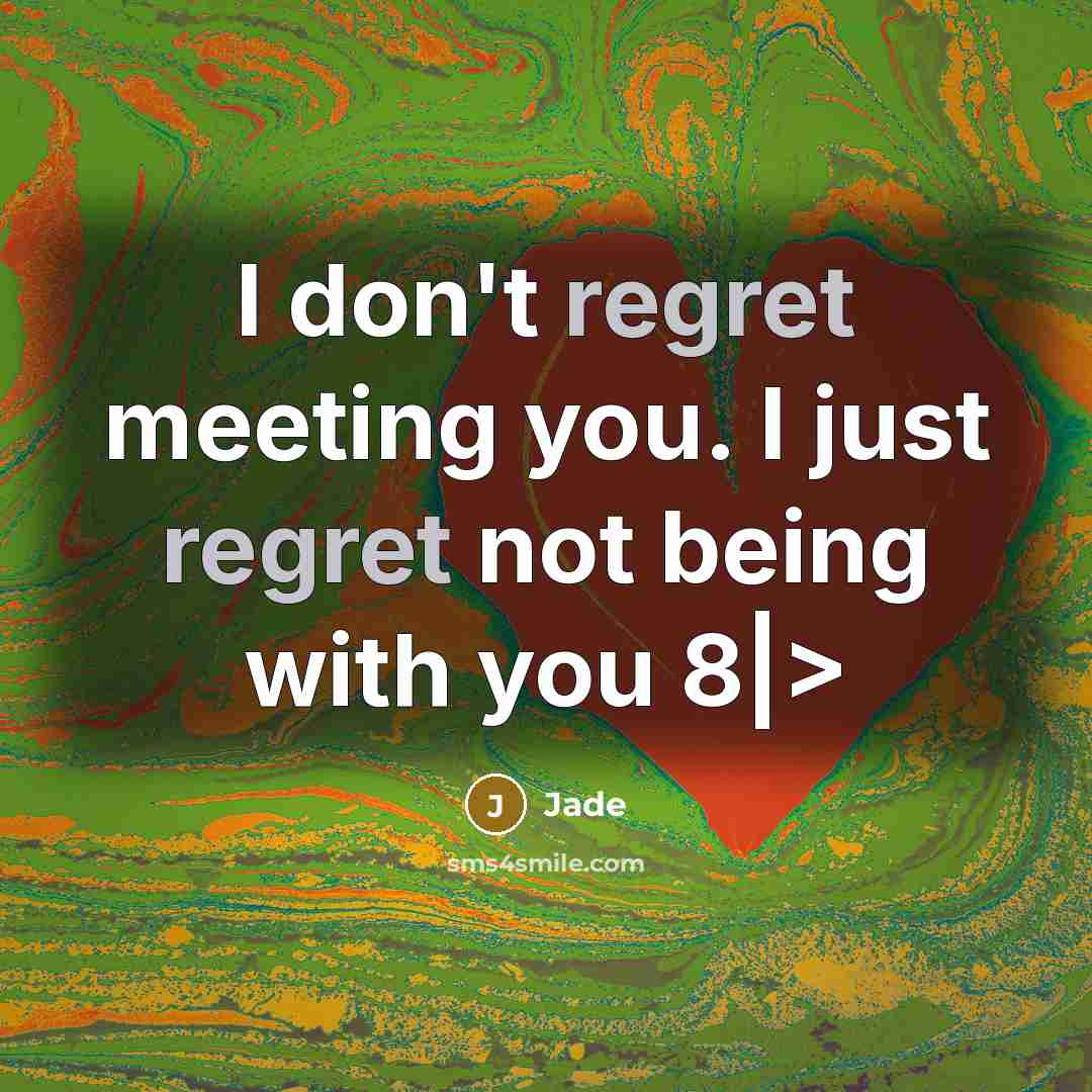 “I don't regret meeting you. I just regret not being with you 8|>” quote by Jade