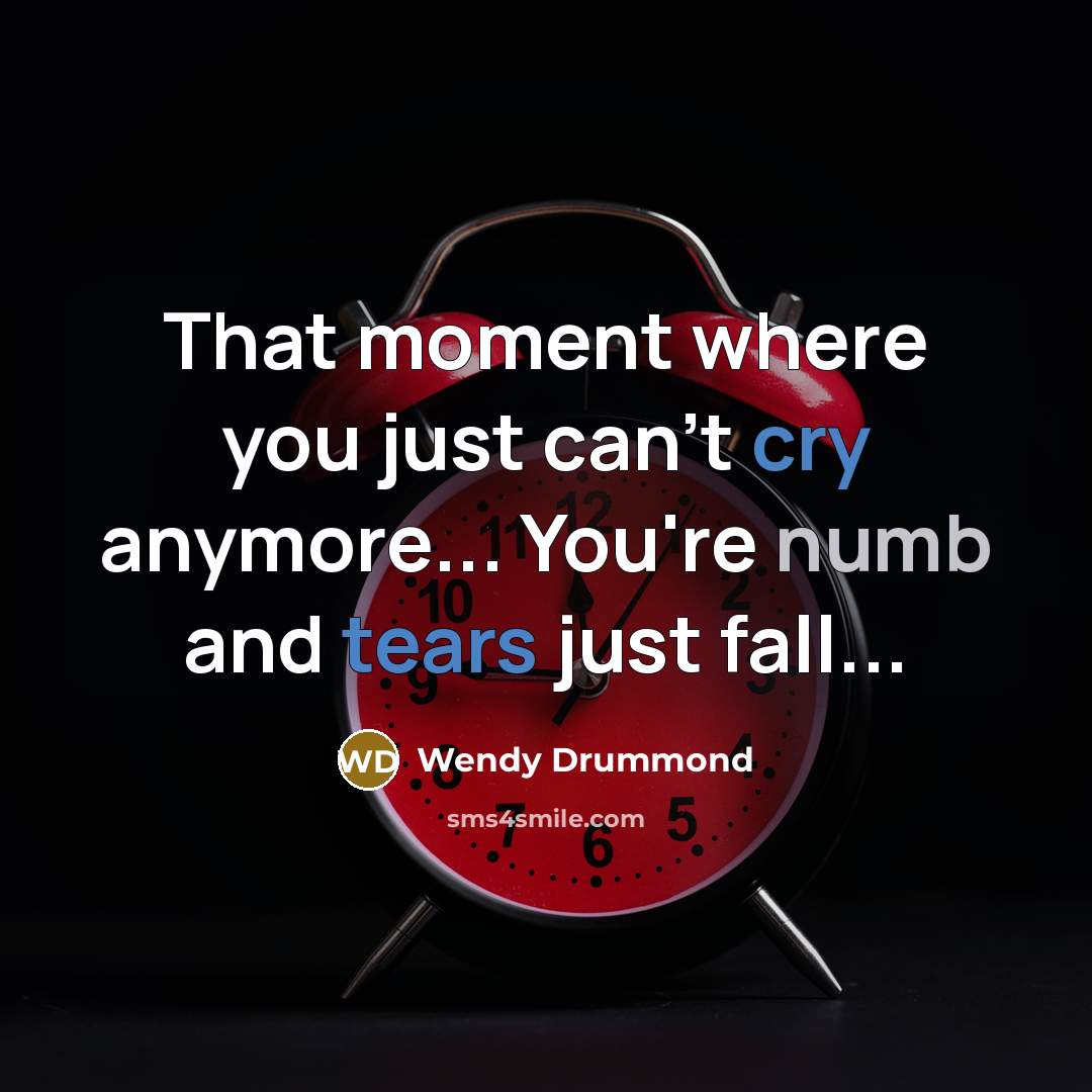 “That moment where you just can't cry anymore... You're numb and tears just fall...” quote by Wendy Drummond