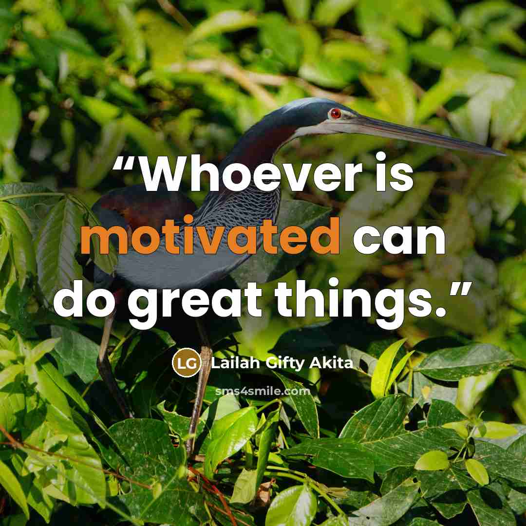“Whoever is motivated can do great things.” quote by Lailah Gifty Akita