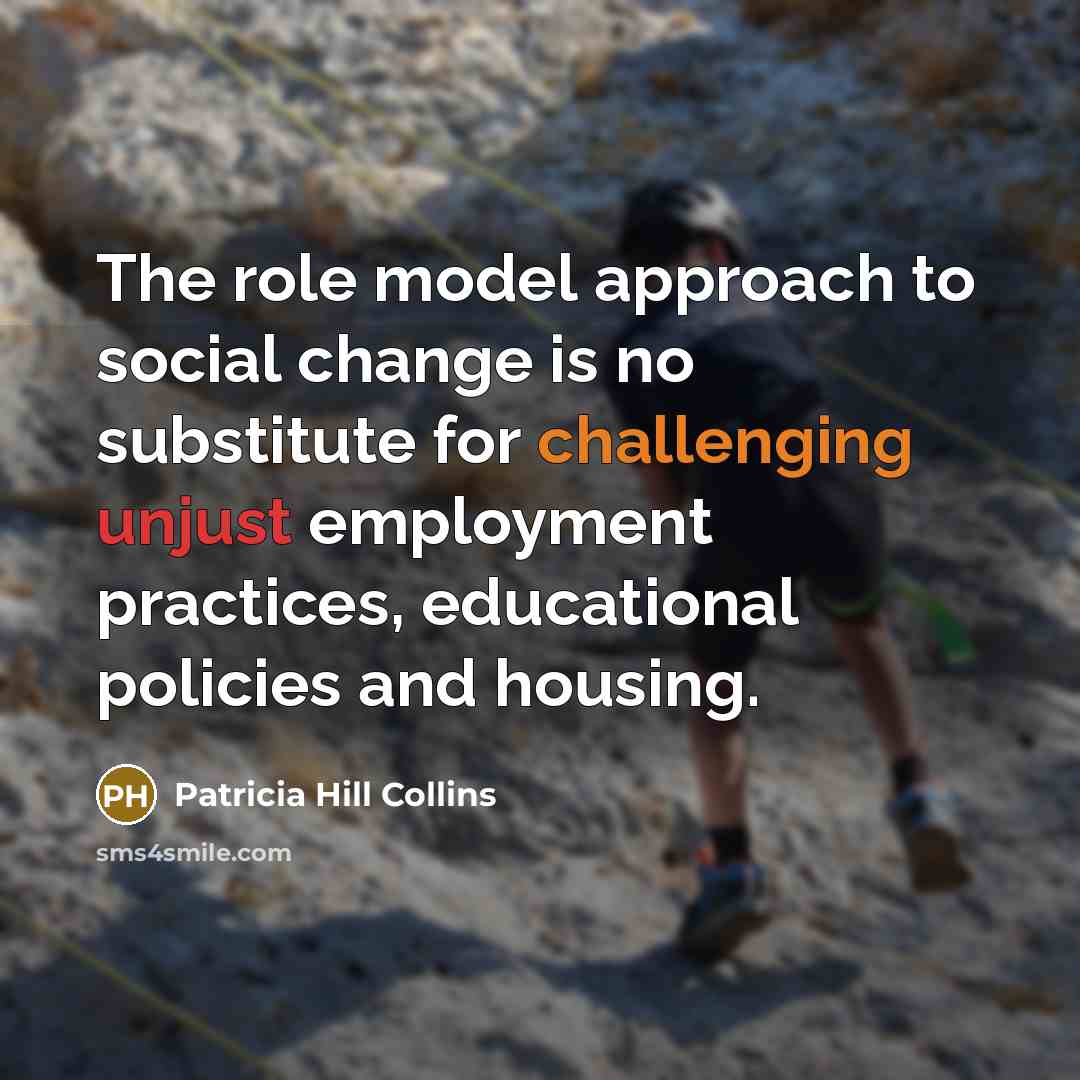 “The role model approach to social change is no substitute for challenging unjust employment practices, educational policies and housing.” quote by Patricia Hill Collins