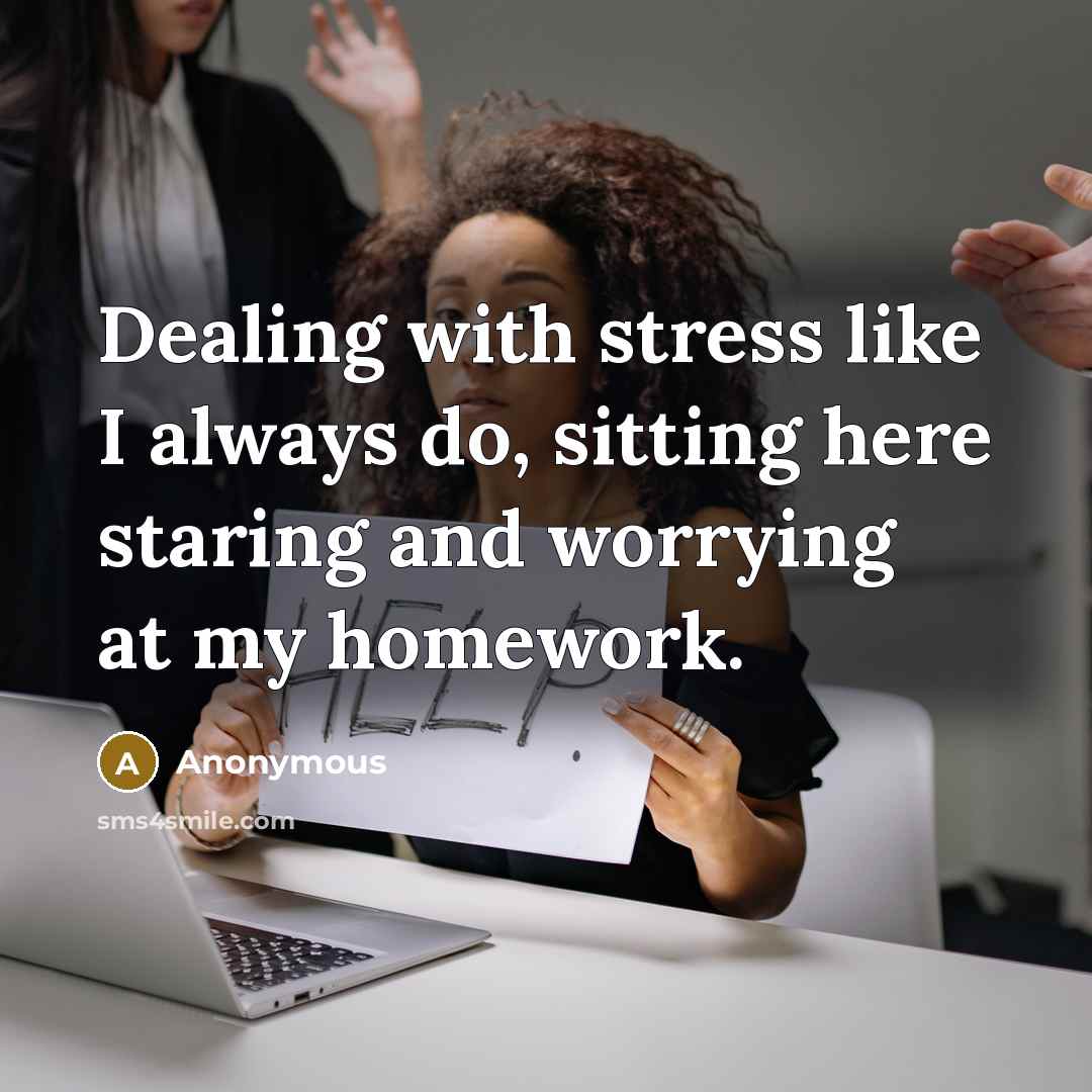 “Dealing with stress like I always do, sitting here staring and worrying at my homework.” quote by Anonymous