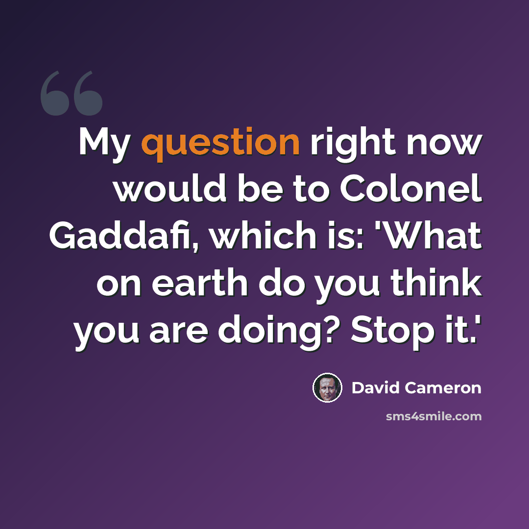 “My question right now would be to Colonel Gaddafi, which is: 'What on earth do you think you are doing? Stop it.'” quote by David Cameron