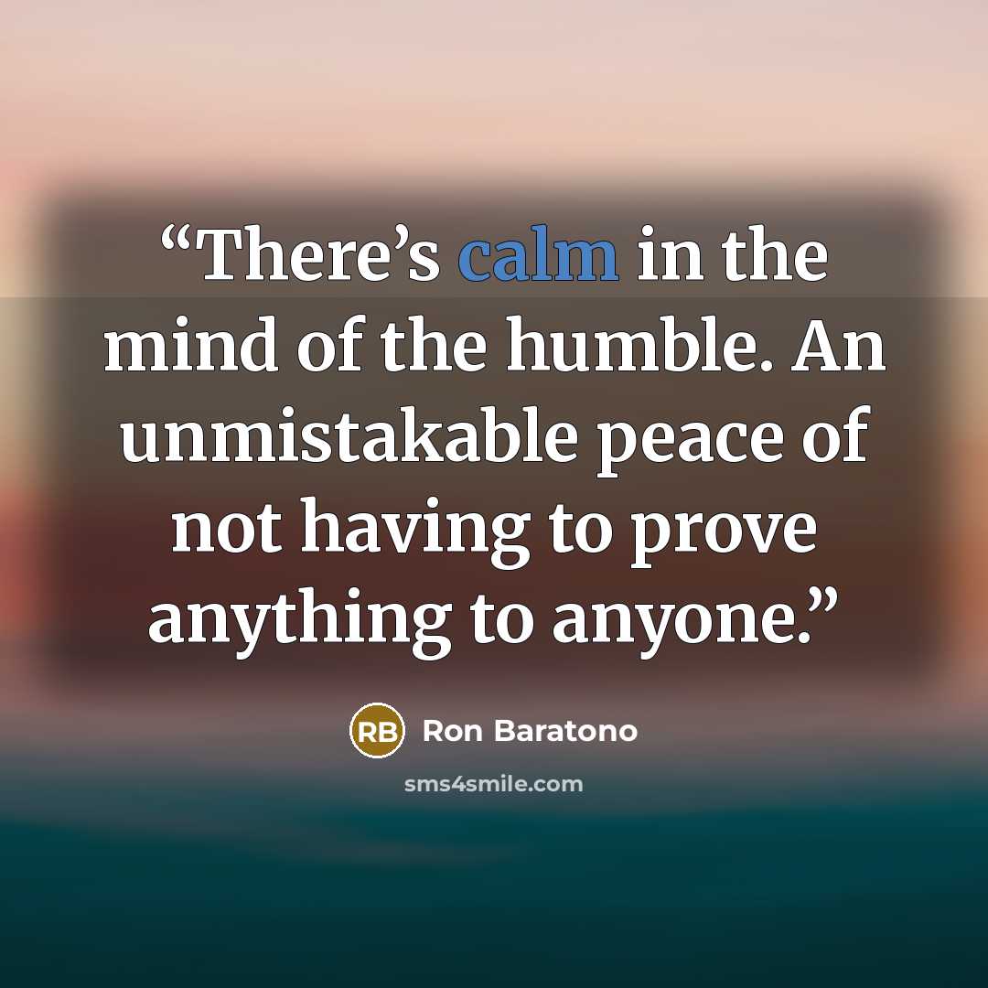 “There’s calm in the mind of the humble. An unmistakable peace of not having to prove anything to anyone.” quote by Ron Baratono