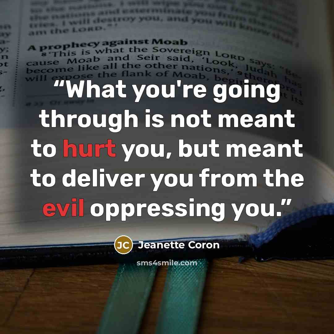 “What you're going through is not meant to hurt you, but meant to deliver you from the evil oppressing you.” quote by Jeanette Coron