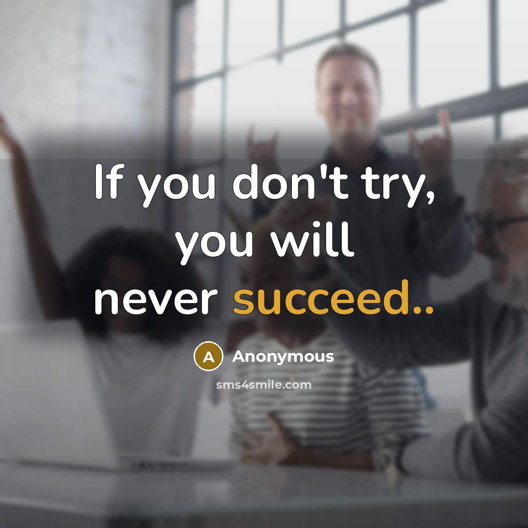 “If you don't try, you will never succeed..” quote by Anonymous