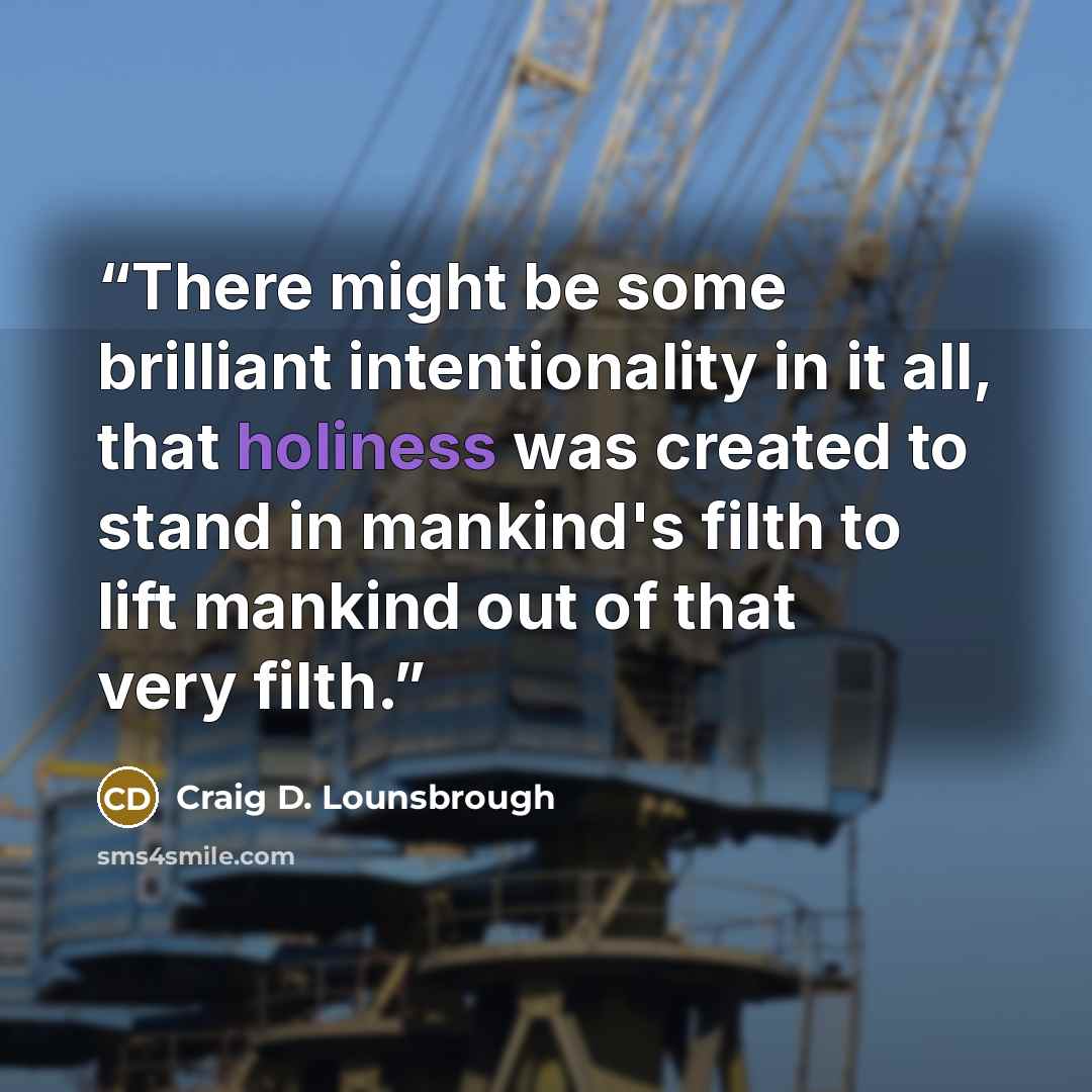 “There might be some brilliant intentionality in it all, that holiness was created to stand in mankind's filth to lift mankind out of that very filth.” quote by Craig D. Lounsbrough