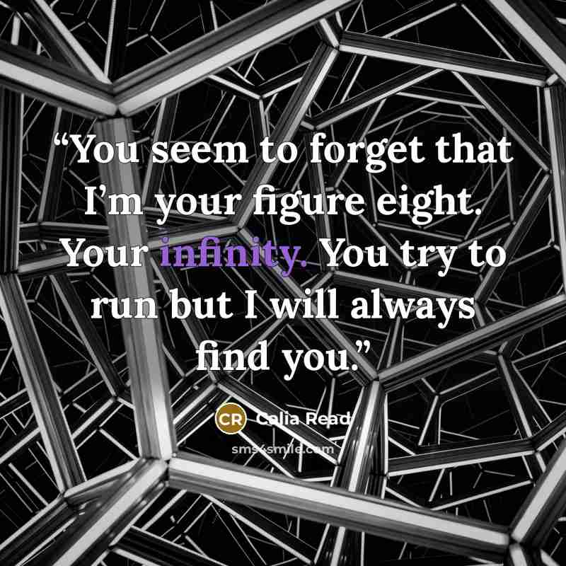 “You seem to forget that I’m your figure eight. Your infinity. You try to run but I will always find you.” quote by Calia Read