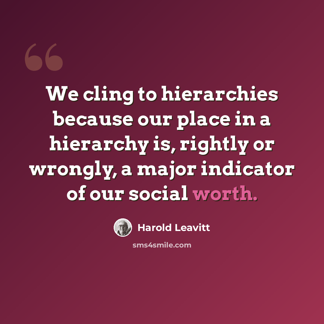 “We cling to hierarchies because our place in a hierarchy is, rightly or wrongly, a major indicator of our social worth.” quote by Harold Leavitt