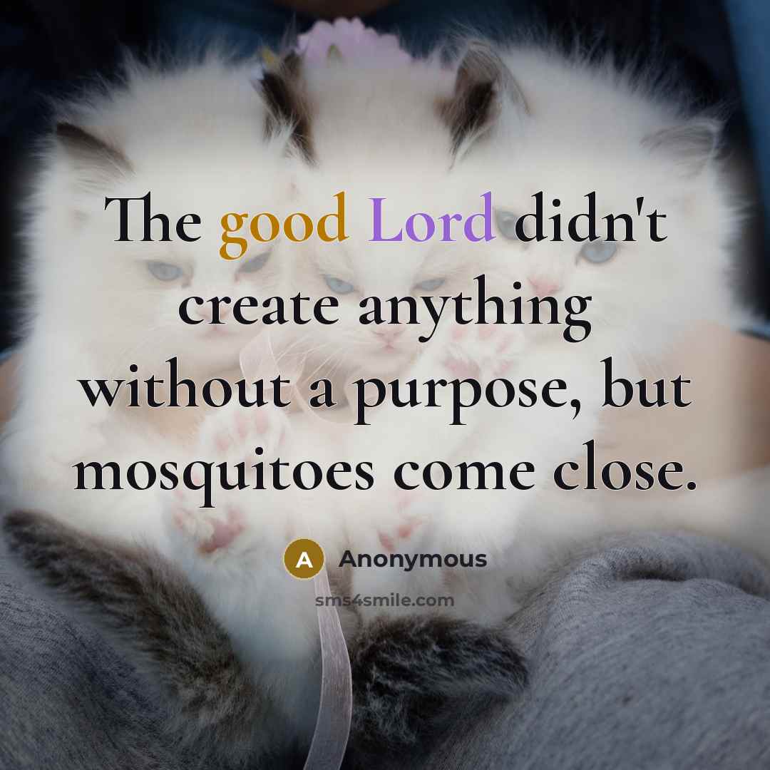 “The good Lord didn't create anything without a purpose, but mosquitoes come close.” quote by Anonymous
