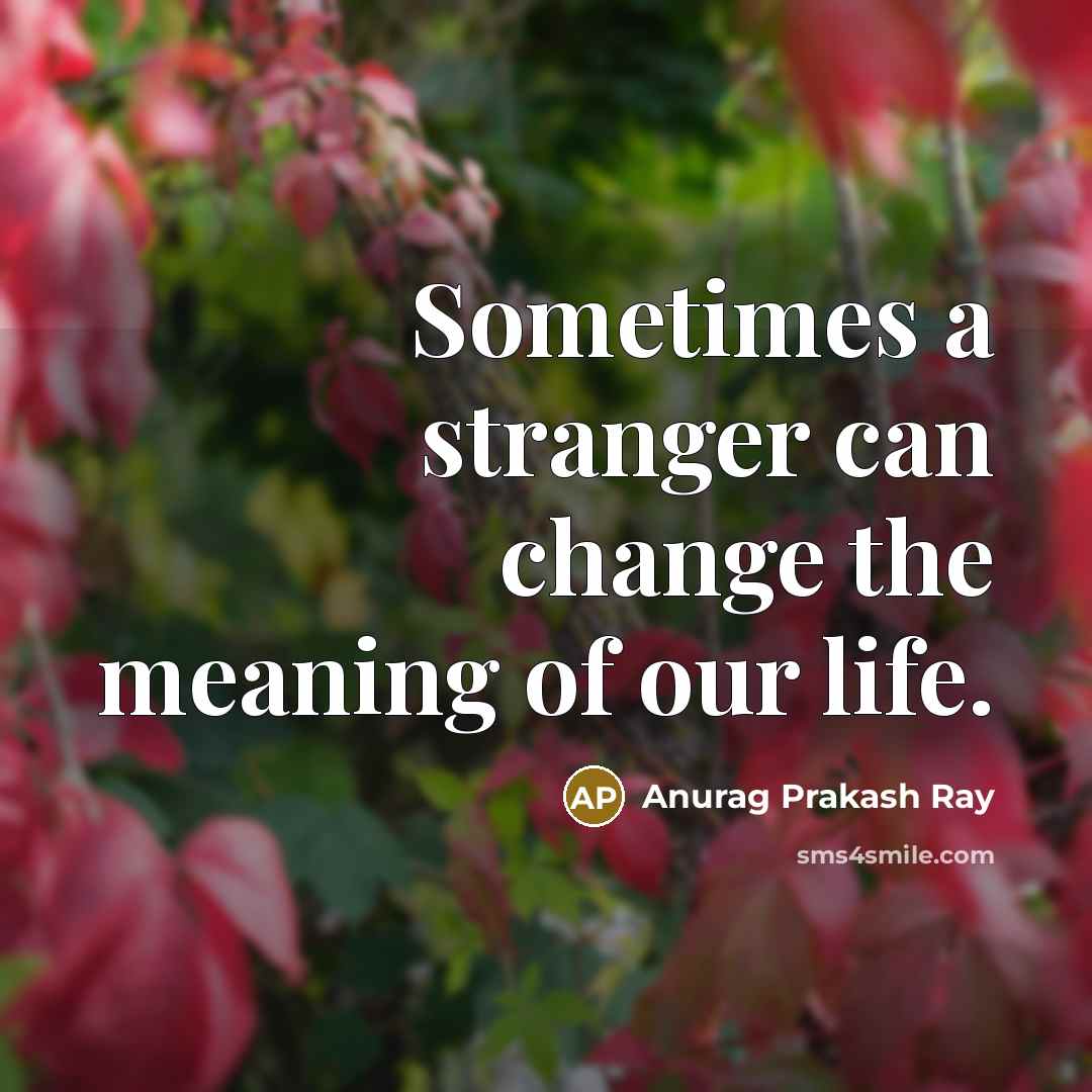 “Sometimes a stranger can change the meaning of our life.” quote by Anurag Prakash Ray