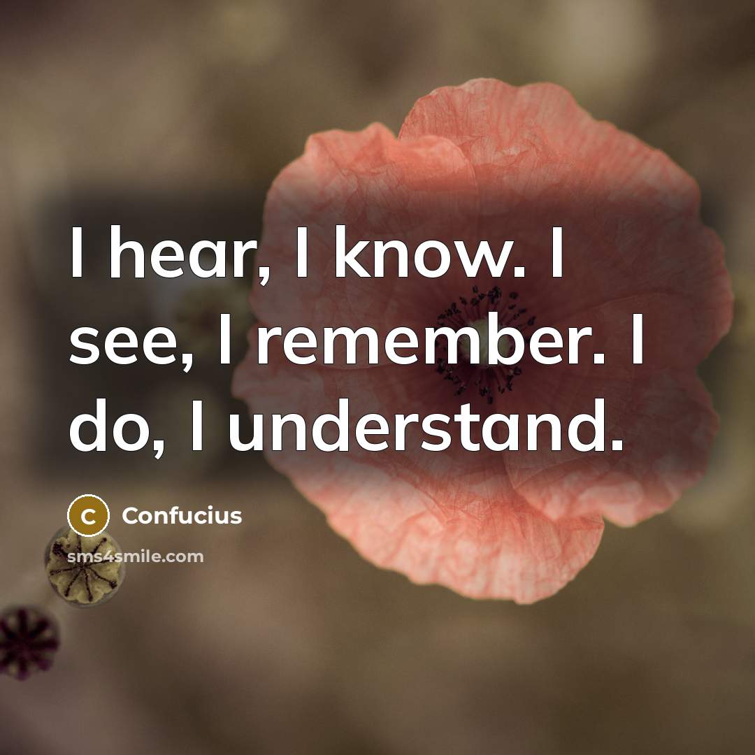 “I hear, I know. I see, I remember. I do, I understand.” quote by Confucius