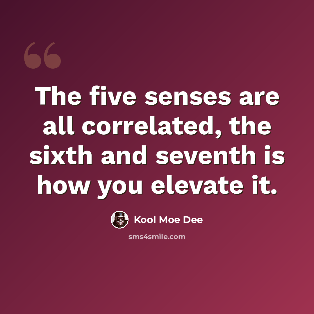 “The five senses are all correlated, the sixth and seventh is how you elevate it.” quote by Kool Moe Dee
