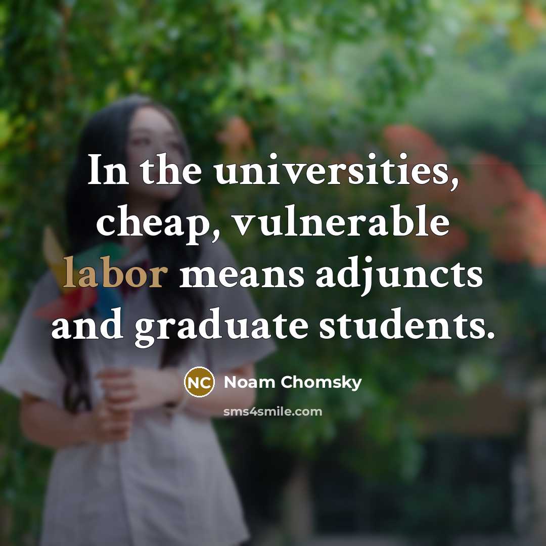 “In the universities, cheap, vulnerable labor means adjuncts and graduate students.” quote by Noam Chomsky