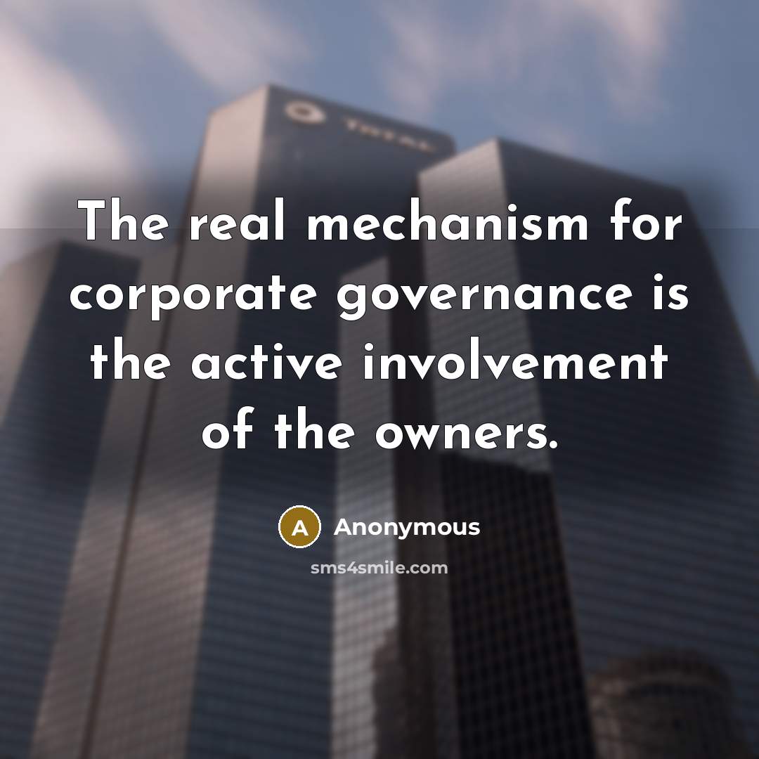 “The real mechanism for corporate governance is the active involvement of the owners.” quote by Anonymous