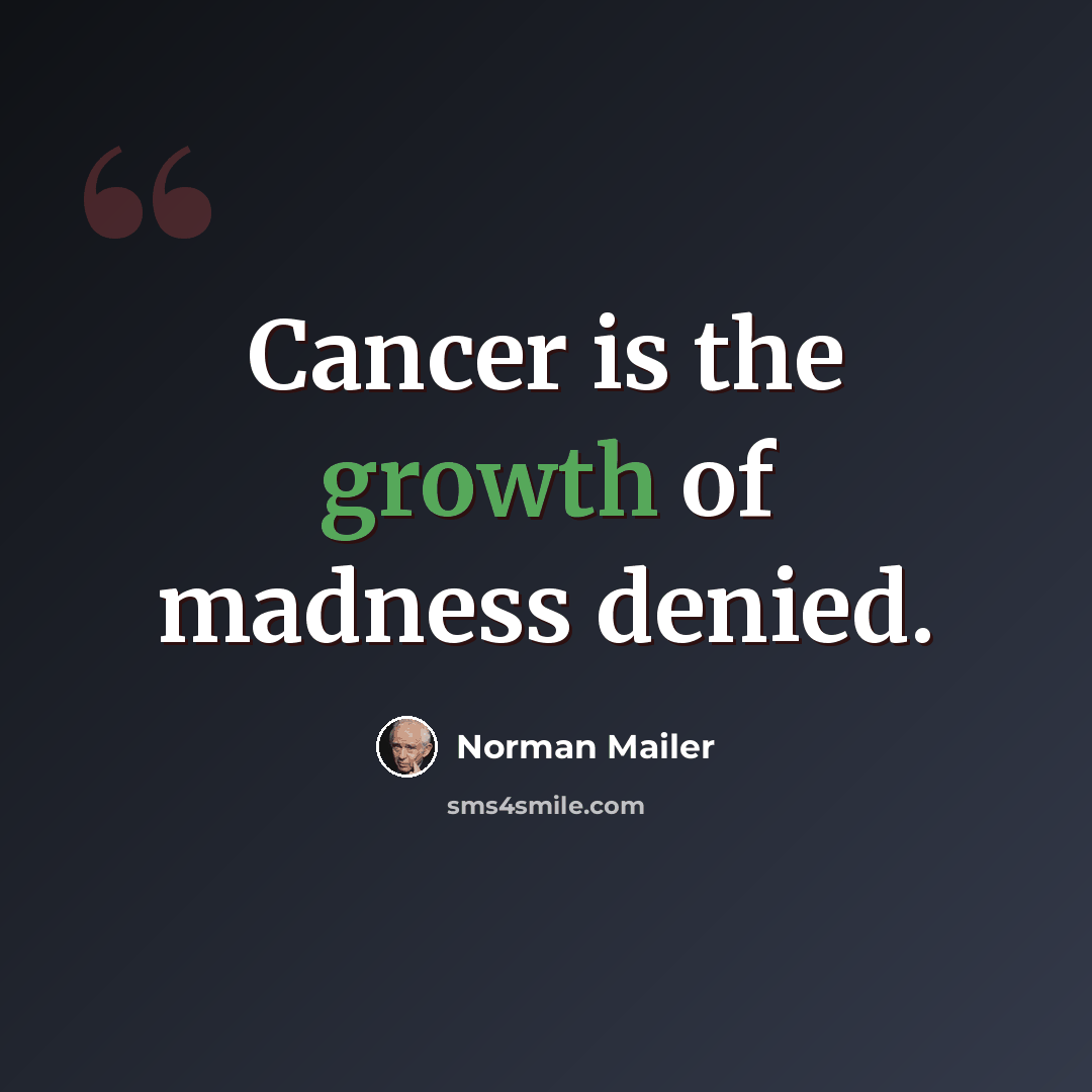 “Cancer is the growth of madness denied.” quote by Norman Mailer