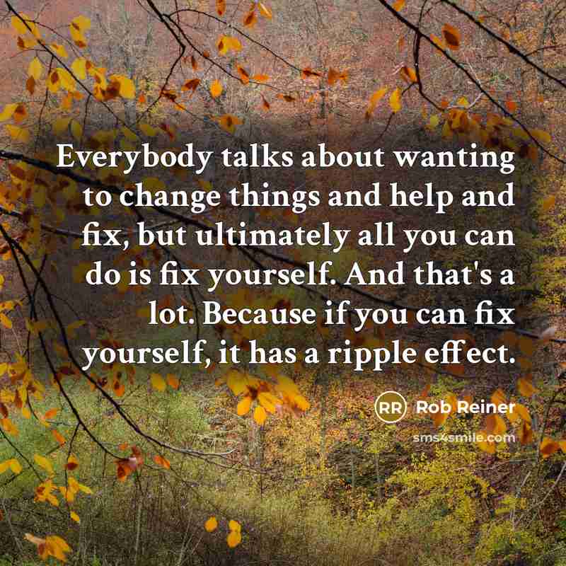 “Everybody talks about wanting to change things and help and fix, but ultimately all you can do is fix yourself. And that's a lot. Because if you can fix yourself, it has a ripple effect.” quote by Rob Reiner