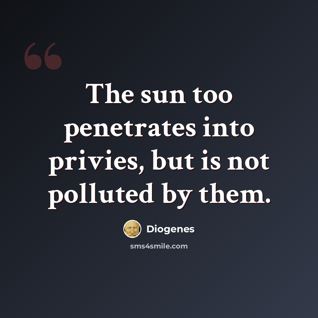 “The sun too penetrates into privies, but is not polluted by them.” quote by Diogenes