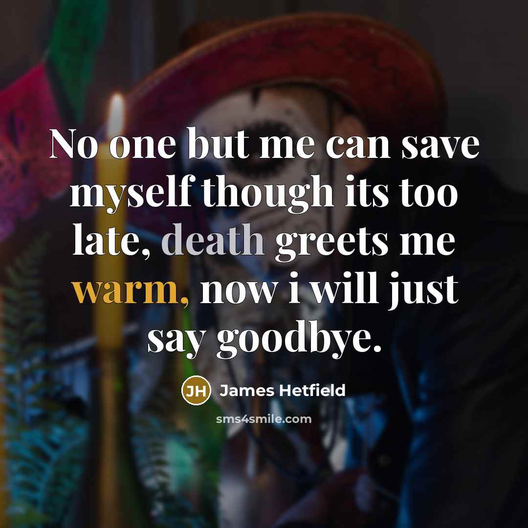“No one but me can save myself though its too late, death greets me warm, now i will just say goodbye.” quote by James Hetfield