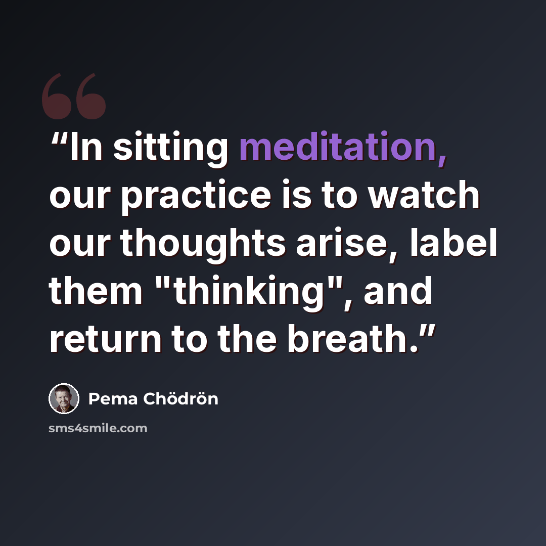 “In sitting meditation, our practice is to watch our thoughts arise, label them "thinking", and return to the breath.” quote by Pema Chödrön