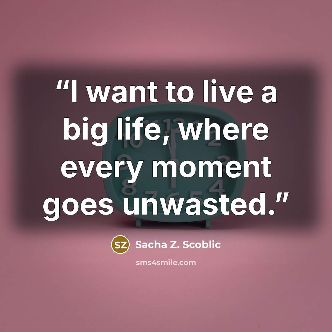 “I want to live a big life, where every moment goes unwasted.” quote by Sacha Z. Scoblic