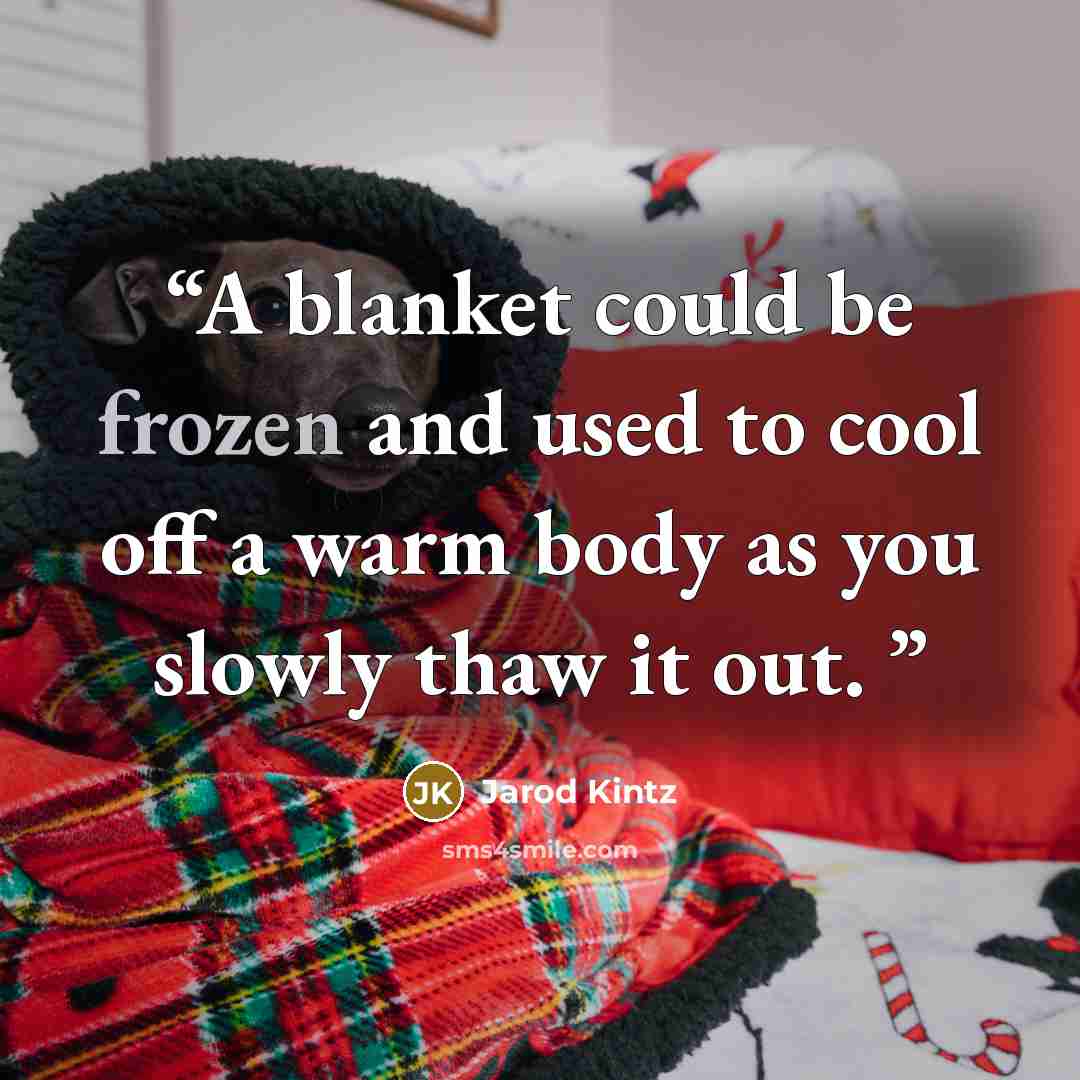 “A blanket could be frozen and used to cool off a warm body as you slowly thaw it out.” quote by Jarod Kintz