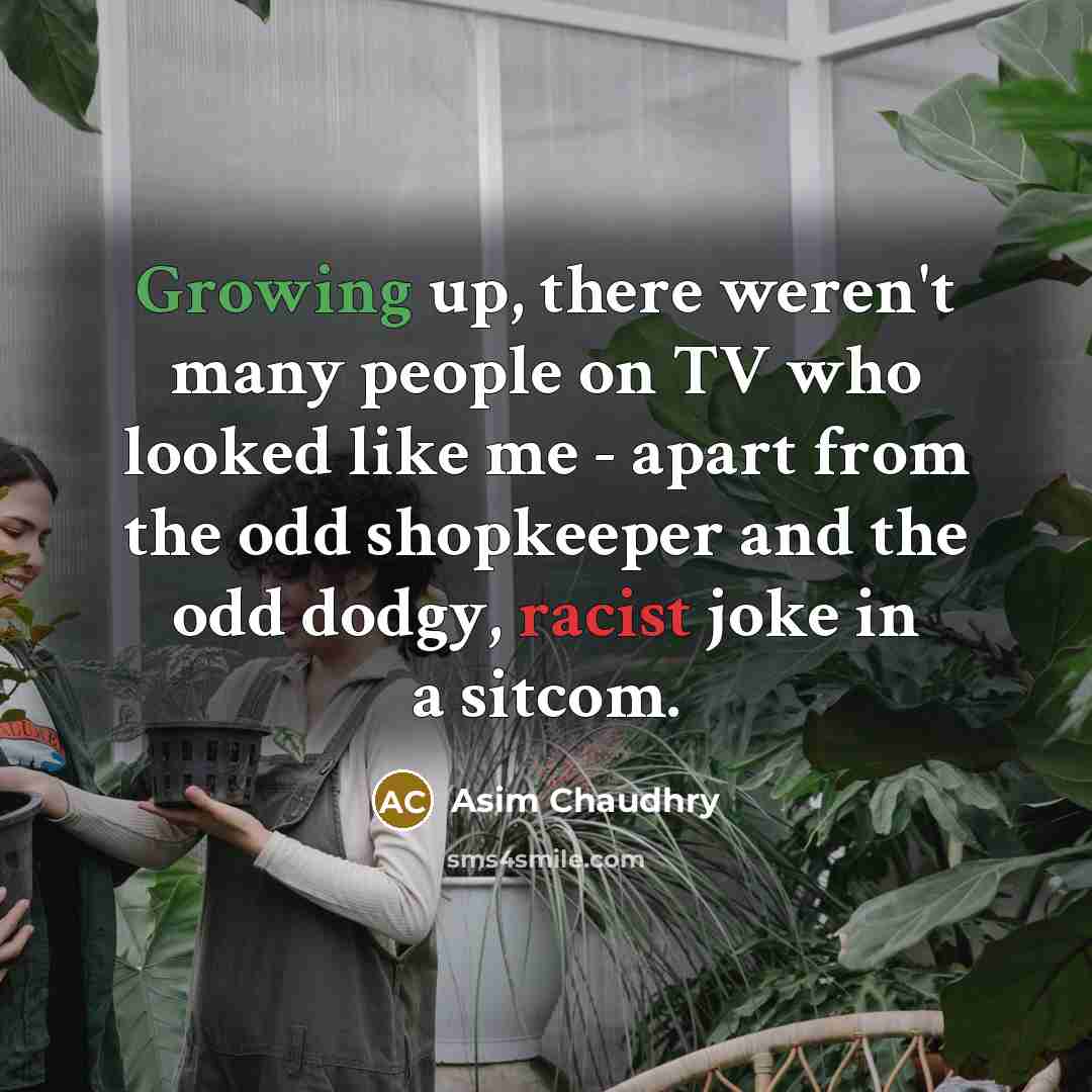 “Growing up, there weren't many people on TV who looked like me - apart from the odd shopkeeper and the odd dodgy, racist joke in a sitcom.” quote by Asim Chaudhry