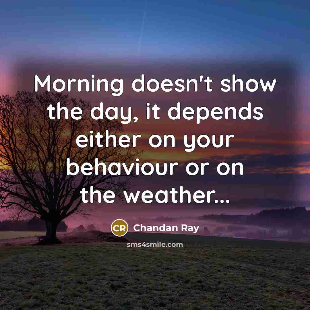 “Morning doesn't show the day, it depends either on your behaviour or on the weather...” quote by Chandan Ray