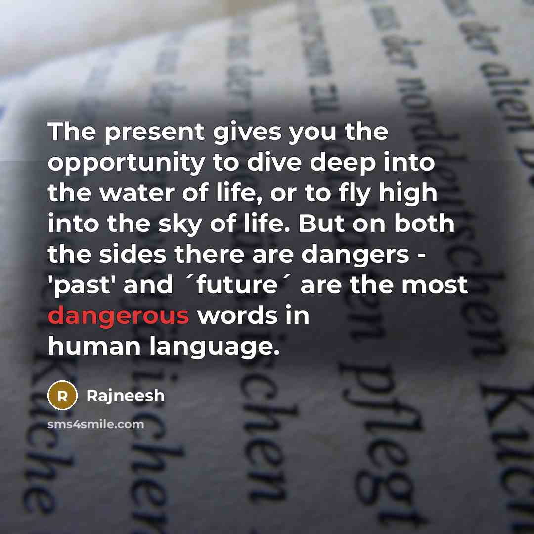 “The present gives you the opportunity to dive deep into the water of life, or to fly high into the sky of life. But on both the sides there are dangers - 'past' and ´future´ are the most dangerous words in human language.” quote by Rajneesh