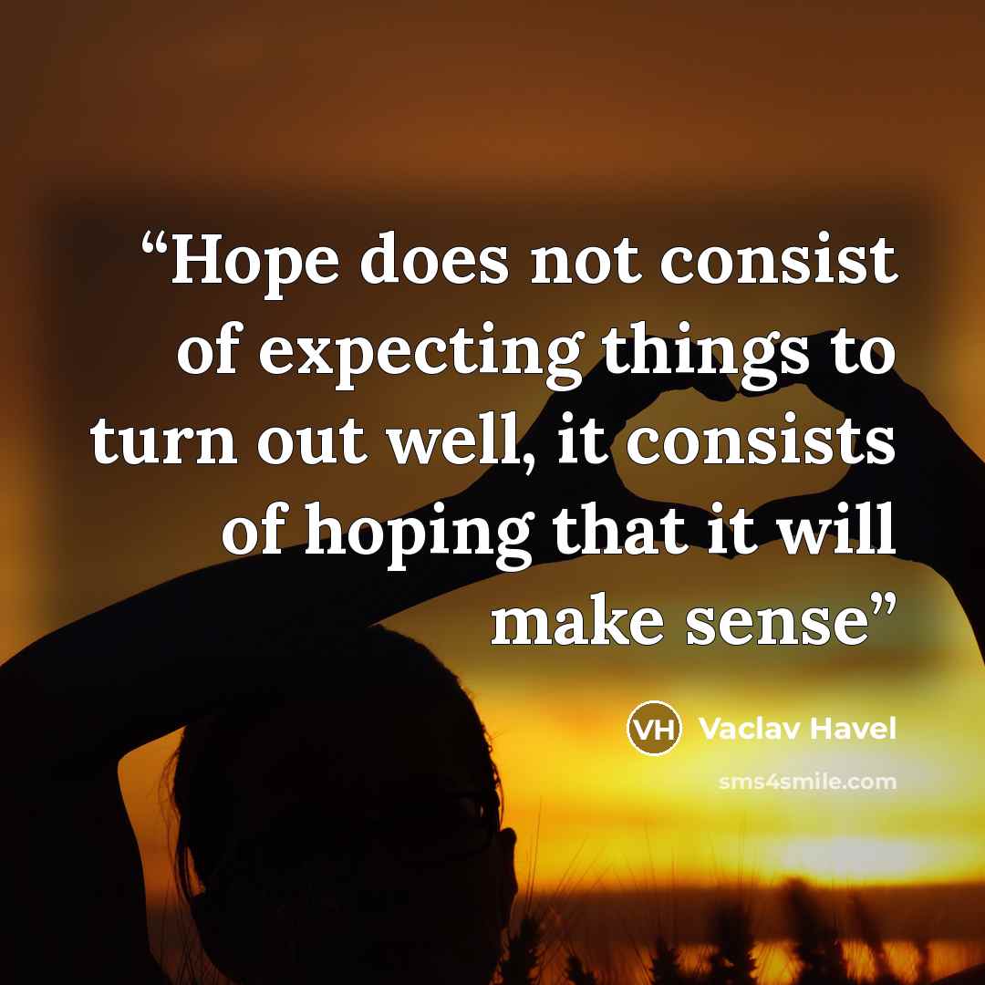 “Hope does not consist of expecting things to turn out well, it consists of hoping that it will make sense” quote by Václav Havel