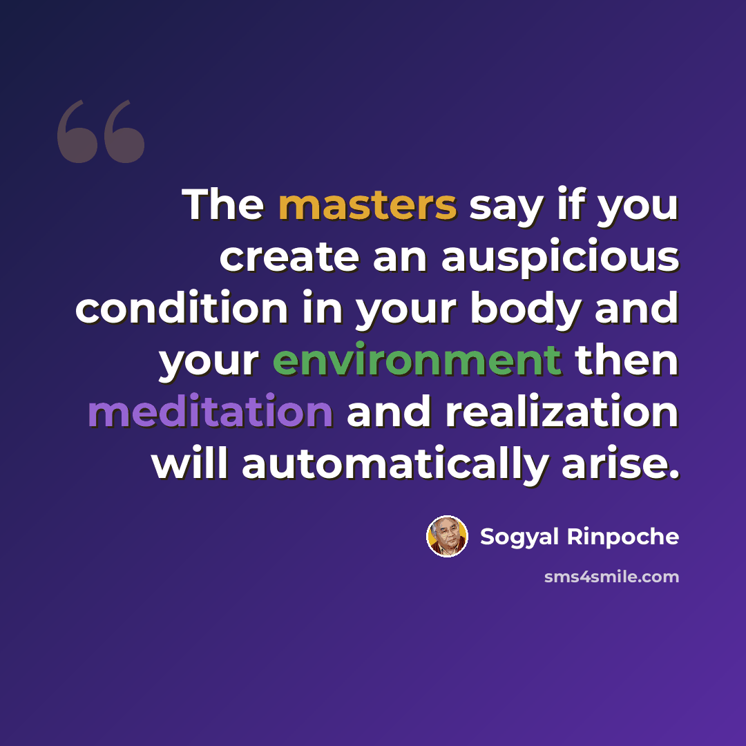 “The masters say if you create an auspicious condition in your body and your environment then meditation and realization will automatically arise.” quote by Sogyal Rinpoche