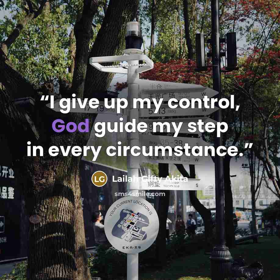 “I give up my control, God guide my step in every circumstance.” quote by Lailah Gifty Akita
