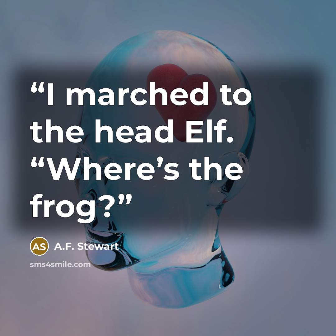 “I marched to the head Elf. “Where’s the frog?” quote by A.F. Stewart