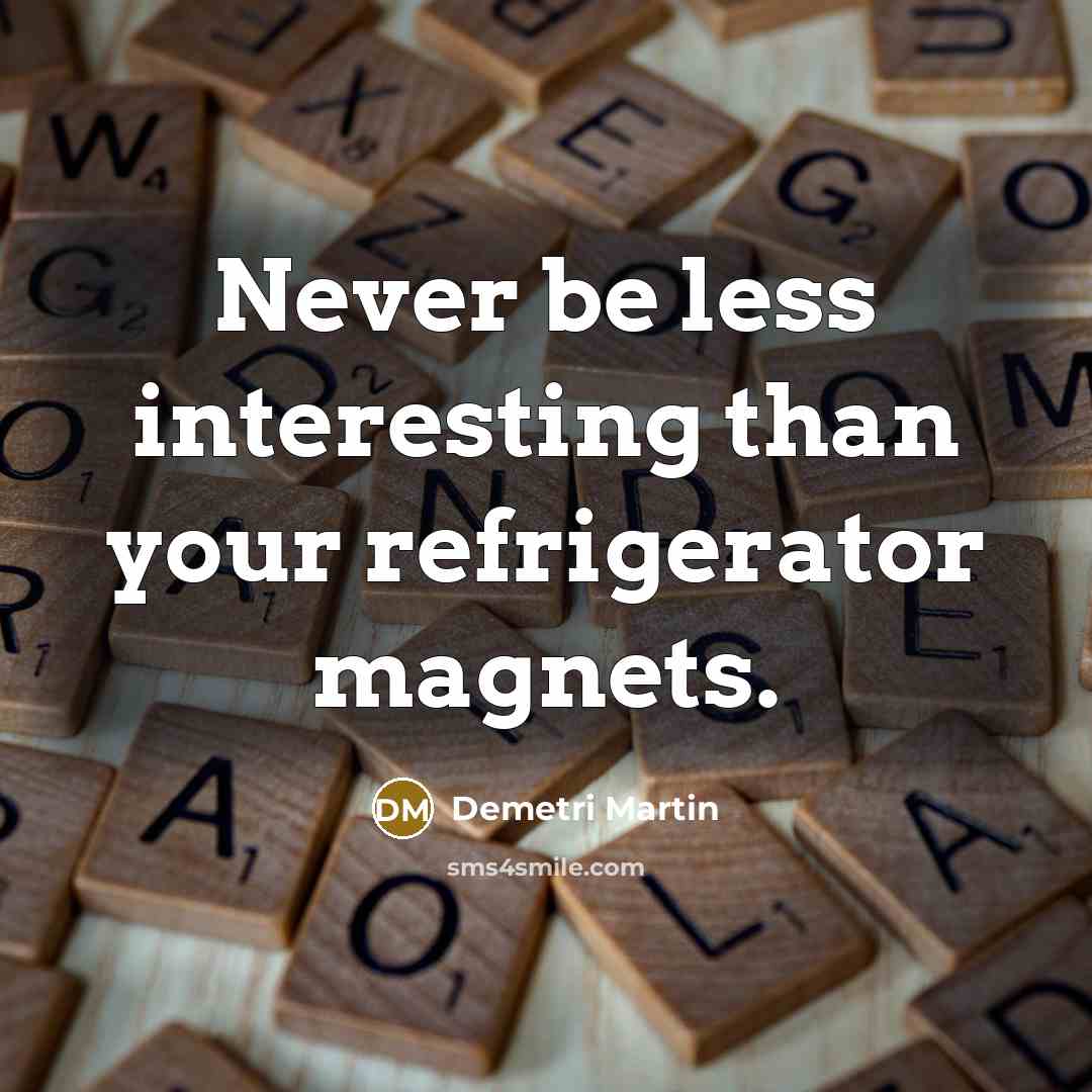 “Never be less interesting than your refrigerator magnets.” quote by Demetri Martin
