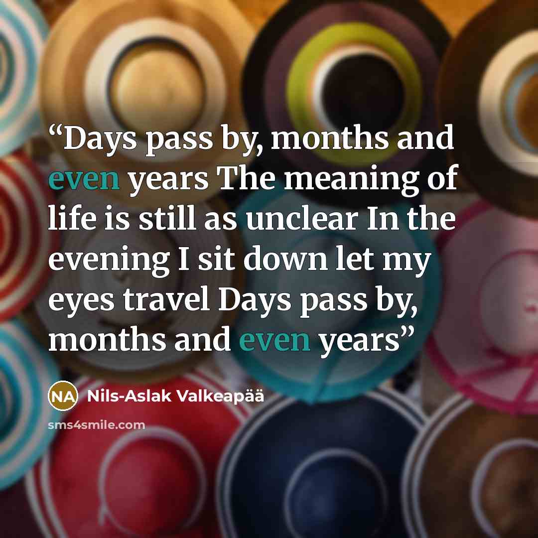 “Days pass by, months and even years The meaning of life is still as unclear In the evening I sit down let my eyes travel Days pass by, months and even years” quote by Nils-Aslak Valkeapää